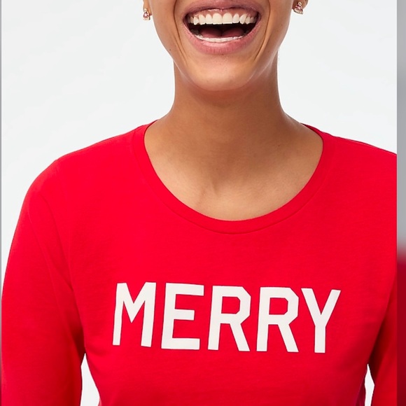 NWT- J. Crew “MERRY” Holiday Long Sleeve Tee Shirt - Picture 2 of 8